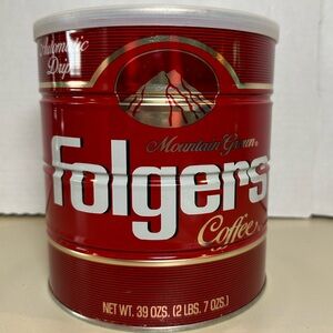 Unopened NEW Vintage Folgers Metal Coffee Can Tin Automatic Drip 39 ozs Lid Red